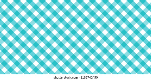 Cyan blue diagonal Gingham pattern. Texture from rhombus/squares for - plaid, tablecloths, clothes, shirts, dresses, paper, bedding, blankets, quilts and other textile products.