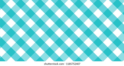 Cyan blue diagonal Gingham pattern. Texture from rhombus/squares for - plaid, tablecloths, clothes, shirts, dresses, paper, bedding, blankets, quilts and other textile products.