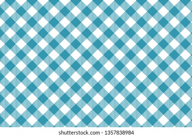 Cyan blue diagonal Gingham pattern. Texture from rhombus/squares for - plaid, tablecloths, clothes, shirts, dresses, paper, bedding, blankets, quilts and other textile products.