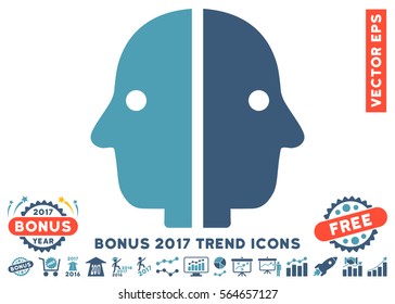 Cyan And Blue Dual Face icon with bonus 2017 trend clip art. Vector illustration style is flat iconic bicolor symbols, white background.