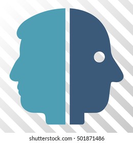Cyan And Blue Dual Face interface toolbar icon. Vector pictogram style is a flat bicolor symbol on diagonal hatch transparent background.