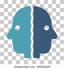 Cyan And Blue Dual Face interface toolbar pictogram. Vector pictograph style is a flat bicolor symbol on chess transparent background.