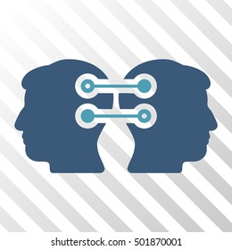 Cyan And Blue Dual Heads Interface Connection interface pictogram. Vector pictogram style is a flat bicolor symbol on diagonal hatch transparent background.