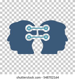 Cyan And Blue Dual Heads Interface Connection toolbar icon. Vector pictograph style is a flat bicolor symbol on chess transparent background.