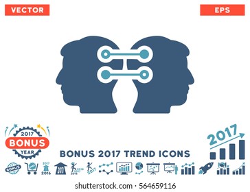 Cyan And Blue Dual Heads Interface Connection pictogram with bonus 2017 year trend elements. Vector illustration style is flat iconic bicolor symbols, white background.