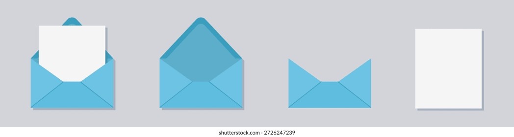 Sobre azul cian con papel en blanco. Símbolo moderno de comunicación por correo electrónico.