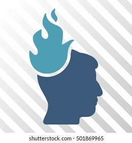 Cyan And Blue Fired Head toolbar icon. Vector pictogram style is a flat bicolor symbol on diagonal hatch transparent background.