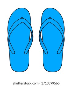 Cyan Blue Flip Flop Sandals Shoes Template Vector on White Background, Top View.