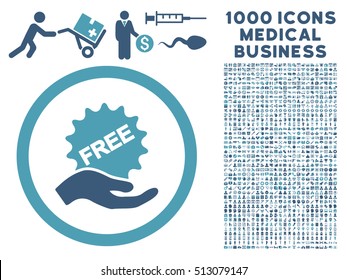 Cyan And Blue Free Offer vector bicolor rounded icon. Image style is a flat icon symbol inside a circle, white background. Bonus clipart has 1000 medicine business pictographs.