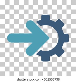 Cyan And Blue Gear Integration interface pictogram. Vector pictograph style is a flat bicolor symbol on chess transparent background.