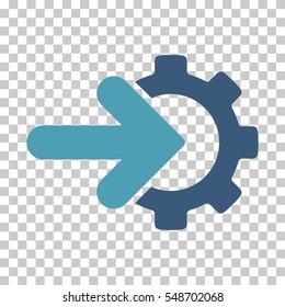 Cyan And Blue Gear Integration toolbar icon. Vector pictograph style is a flat bicolor symbol on chess transparent background.
