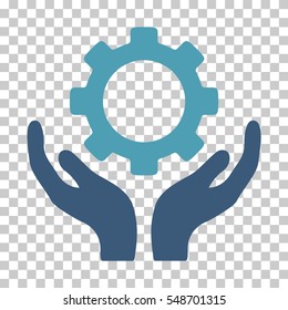 Cyan And Blue Gear Maintenance Hands interface pictogram. Vector pictogram style is a flat bicolor symbol on chess transparent background.