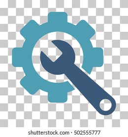 Cyan And Blue Gear and Wrench interface pictogram. Vector pictogram style is a flat bicolor symbol on chess transparent background.