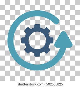 Cyan And Blue Gearwheel Rotation Direction interface icon. Vector pictograph style is a flat bicolor symbol on chess transparent background.