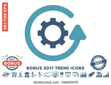 Cyan And Blue Gearwheel Rotation Direction icon with bonus 2017 trend clip art. Vector illustration style is flat iconic bicolor symbols, white background.