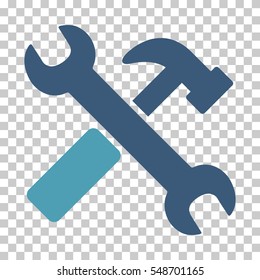 Cyan And Blue Hammer and Wrench interface icon. Vector pictogram style is a flat bicolor symbol on chess transparent background.