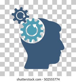 Cyan And Blue Head Cogs Rotation toolbar icon. Vector pictogram style is a flat bicolor symbol on chess transparent background.