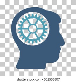 Cyan And Blue Head Cogwheel interface toolbar icon. Vector pictogram style is a flat bicolor symbol on chess transparent background.