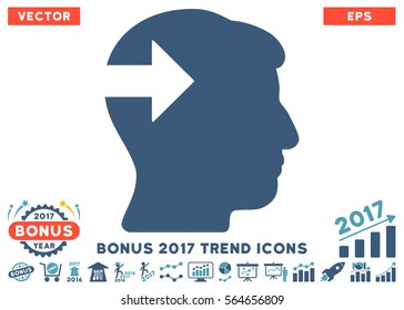 Cyan And Blue Head Plug-In Arrow pictogram with bonus 2017 year trend pictograph collection. Vector illustration style is flat iconic bicolor symbols, white background.