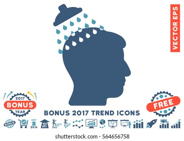 Cyan And Blue Head Shower pictograph with bonus 2017 trend pictograph collection. Vector illustration style is flat iconic bicolor symbols, white background.