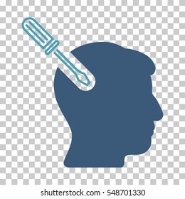 Cyan And Blue Head Surgery Screwdriver interface pictogram. Vector pictogram style is a flat bicolor symbol on chess transparent background.