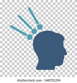 Cyan And Blue Head Test Connectors toolbar pictogram. Vector pictograph style is a flat bicolor symbol on chess transparent background.