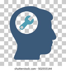 Cyan And Blue Head Wrench interface icon. Vector pictograph style is a flat bicolor symbol on chess transparent background.