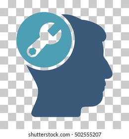 Cyan And Blue Head Wrench Repair interface toolbar pictogram. Vector pictogram style is a flat bicolor symbol on chess transparent background.