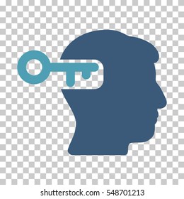 Cyan And Blue Intellect Key toolbar pictogram. Vector pictogram style is a flat bicolor symbol on chess transparent background.