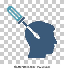 Cyan And Blue Intellect Screwdriver Tuning interface pictogram. Vector pictograph style is a flat bicolor symbol on chess transparent background.