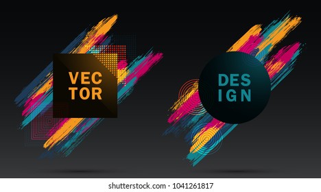 Cyan Blue Magenta Orange Frames with Paint Brush Strokes Vector Collection. Borders with painted brushstrokes backgrounds. Graphics design templates for fashionable banners, party flyers, posters