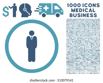 Cyan And Blue Manager vector bicolor rounded icon. Image style is a flat icon symbol inside a circle, white background. Bonus clip art has 1000 healthcare business pictographs.