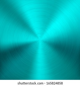 Cyan (blue) metal background with realistic circular brushed texture (chrome, iron, steel, silver) for user interfaces (UI), applications (apps) and business presentations. Vector illustration.