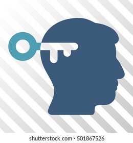 Cyan And Blue Mind Key toolbar pictogram. Vector pictograph style is a flat bicolor symbol on diagonal hatch transparent background.