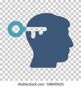 Cyan And Blue Mind Key toolbar icon. Vector pictogram style is a flat bicolor symbol on chess transparent background.