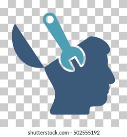 Cyan And Blue Mind Wrench Surgery toolbar pictogram. Vector pictogram style is a flat bicolor symbol on chess transparent background.