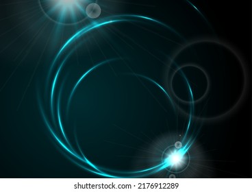 Cyan blue neon glowing shiny circles abstract background. Vector futuristic design