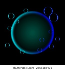 Cyan and blue neon gradient effect. A glowing circular gradient blending vivid cyan and deep blue tones, surrounded by glowing orbs, perfect for tech, futuristic, or abstract designs