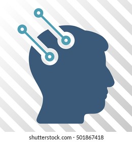 Cyan And Blue Neural Interface Connectors interface toolbar pictogram. Vector pictogram style is a flat bicolor symbol on diagonal hatch transparent background.