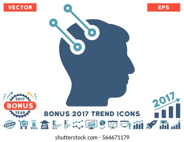 Cyan And Blue Neural Interface Connectors pictogram with bonus 2017 trend clip art. Vector illustration style is flat iconic bicolor symbols, white background.