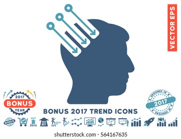 Cyan And Blue Neuro Interface pictogram with bonus 2017 year trend symbols. Vector illustration style is flat iconic bicolor symbols, white background.
