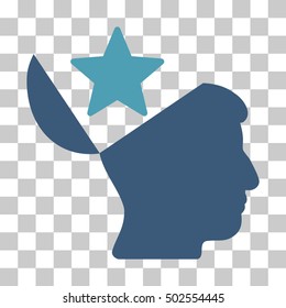Cyan And Blue Open Head Star toolbar icon. Vector pictograph style is a flat bicolor symbol on chess transparent background.
