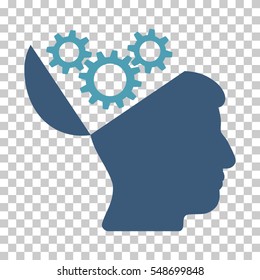 Cyan And Blue Open Mind Gears toolbar pictogram. Vector pictograph style is a flat bicolor symbol on chess transparent background.