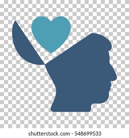 Cyan And Blue Open Mind Love Heart interface pictogram. Vector pictogram style is a flat bicolor symbol on chess transparent background.