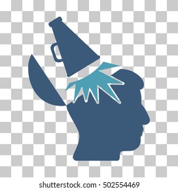Cyan And Blue Open Mind Megaphone toolbar icon. Vector pictogram style is a flat bicolor symbol on chess transparent background.