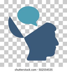 Cyan And Blue Open Mind Opinion interface toolbar pictogram. Vector pictogram style is a flat bicolor symbol on chess transparent background.