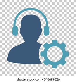 Cyan And Blue Operator Configuration Gear interface pictogram. Vector pictogram style is a flat bicolor symbol on chess transparent background.