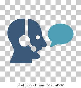 Cyan And Blue Operator Message Balloon interface toolbar pictogram. Vector pictograph style is a flat bicolor symbol on chess transparent background.