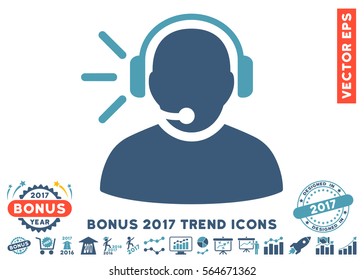 Cyan And Blue Operator Message pictograph with bonus 2017 year trend icon set. Vector illustration style is flat iconic bicolor symbols, white background.
