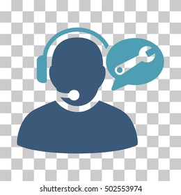 Cyan And Blue Operator Service Message interface toolbar pictogram. Vector pictograph style is a flat bicolor symbol on chess transparent background.